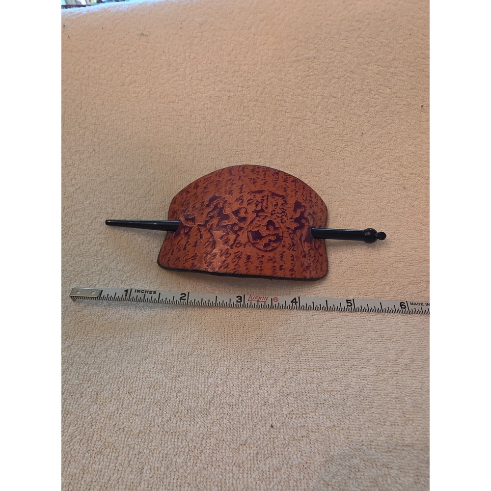 Vintage Style Leather Barrette Hair Slide Stick Pony Tail Holder Accessory Oval - Picture 3 of 4